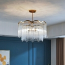 8-Light Art Deco Chandelier Glass Dining Room Light Fixture 2 Tiers in Gold