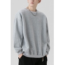 Basic Mens Sweatshirts Plain Color Long Sleeve Crew Neck Rib Cuffs Relaxed Fitted Hoody