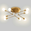8 Light Metal Semi Flush Mount Light Industrial Sputnik Ceiling Lighting for Bedroom