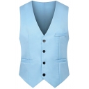 Freestyle Suit Vest Pure Color V Neck Sleeveless Relaxed Fitted Single Breasted Suit Waistcoat for Guys