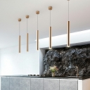 Minimalism Style LED Hanging Light Gold Tube Aluminum Suspension Lamp for Kitchen Bar in 3 Colors Light