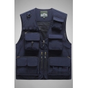 Stylish Vest Pure Color V-Neck Zip Closure Flap Pocket Design Oversize Vest for Men