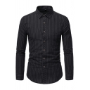 Stylish Mens Shirt Striped Printed Long Sleeved Turn Down Collar Button Closure Regular Fitted Shirt