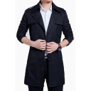 Metrosexual Coat Pure Color Button Up Turn-down Collar Long Sleeves Slim Fit Coat for Men