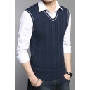 Stylish Guys Sweater Vest Color Block Trim Sleeveless V-Neck Knitted Slim Fitted Vest