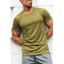 Men Trendy Two Piece Set Contrast Color Crew Neck Short-Sleeved Knee Length Regular Fitted Two Piece Set with Pockets