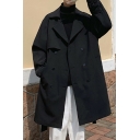 Street Look Guys Coat Whole Colored Double Breasted Knee Length Long-sleeved Loose Fit Coat