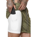 Casual Mens Drawstring Shorts Mid-Rised Fake Two Pieces Waist Pocket Detail Slim Fitted Shorts
