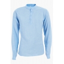 Cool Shirt Whole Colored Long Sleeve Henley Collar Slim Fit Shirt for Men