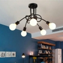 5 Light Metal Semi Flush Mount Light Industrial Vintage Black Sputnik Ceiling Lighting