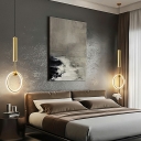 Golden Metal Ring LED Pendant Postmodern Bedroom Hanging Lamp with Silica Gel Shade