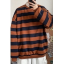 Trendy Guys Sweatshirt Striped Printed Color Block Crew Neck Long Sleeve Loose Fit Sweatshirt
