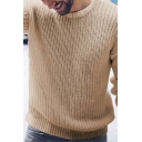 Creative Sweater Pure Color Round Neck Long Sleeve Regular Fit Pullover Sweater for Men