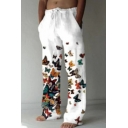 Men Chic Drawstring Pants Butterfly Printed Elastic Waist Pocket Detailed Relaxed Fitted Pants