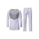 Men's Chic Co-ords Stripe Print Crew Neck Long Sleeves Drawcord Waist Pants Relaxed Co-ords