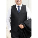 Urban Suit Vest Pure Color Sleeveless V-Neck Button Closure Regular Fit Suit Vest for Men