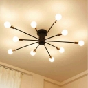 10 Light Sputnik Semi Flush Mount Light Vintage Industrial Metal Ceiling Light for Living room