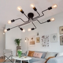 Industrial Retro Style Exposed Bulb Semi Flush Mount Radial Metal Ceiling Fixture in Black