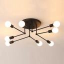 Industrial Style Exposed Bulb Sputnik Metal Flush Mount Ceiling Light for Living Room