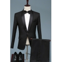 Chic Suit Set Solid Color Pocket Spread Collar Long Sleeve Single Button with Pants Slim Blazer Set for Men