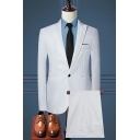 Men Vintage Suit Set Pure Color Collar Pocket Detail Button-up Long-sleeved Pants Suit Set