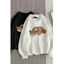 Chic Sweater Bear Printed Long Sleeves Round Neck Regular Fit Sweater for Men