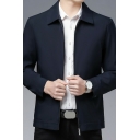 Fashion Guys Jacket Pure Color Spread Collar Long Sleeves Regular Fitted Zip Placket Jacket