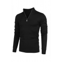 Unique Mens Pullover Pure Color 1/4 Zip Long-sleeved Slimming Pullover