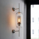 Industrial Style Cylinder Shaped Wall Sconce Glass 1 Light Wall Lamp