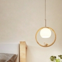 Nordic Style Ring Hanging Light Wood Glass Globe Minimalisma Pendant Light for Bedside