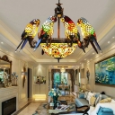 Tiffany Style Wrought Iron Chandelier Parrot Pendant Light Colorful Glass Shade Light for Sitting Room