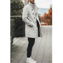 Edgy Mens Pea Coat Pure Color Single Braest Long Sleeve Stand Collar Fitted Pea Coat
