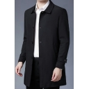 Simple Men Coat Solid Turn-down Collar Regular Fitted Long Sleeve Button Down Trench Coat