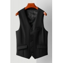 Men's Smart Suit Vest Solid Button Closure Pocket Detailed V-Neck Suit Vest