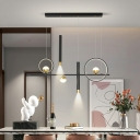 Modern Metal Linear LED Ceiling Light Simple Dining Room Chandelier Light with Glass Shade