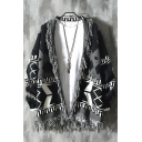 Guys Chic Cardigan Geometric Printed Open Front Long-sleeved Relaxed Cardigan