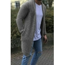 Men's Formal Cardigan Pure Color Long Sleeves Pocket Open Front Long Length Cardigan
