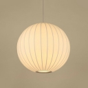 1 Bulb Ball Ceiling Pendant Lamp Contemporary Fabric Art Deco Suspended Light in White