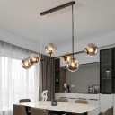 Modernist Spherical Island Lamp 6 Head Living Room Hanging Pendant Light with Glass Shade