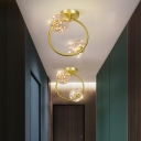 Postmodern Style Ball Shade Semi Flush Mount Clear Glass Ceiling Lamp in Gold LED Light for Hallway