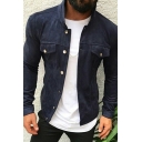 Men Classic Jacket Pure Color Flap Pocket Long-Sleeved Stand Collar Skinny Button Closure Jacket