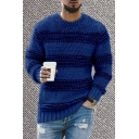 Men Cool Sweater Color Block Round Neck Long Sleeves Rib Cuffs Relaxed Sweater