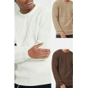 Men's Simple Sweater Whole Colored Round Neck Relaxed Fit Long-sleeved Sweater