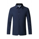 Men Leisure Coat Pure Color Turn-down Collar Long-Sleeved Regular Button Fly Trench Coat