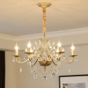 6/8/10 Lights Candlestick Chandelier Light Country Style Clear Crystal Hanging Pendant in Gold for Dining Room