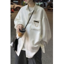 Retro Shirt Solid Color Spread Collar Front Pocket Chain Detail Long Sleeve Loose Fit Shirt for Men