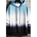Unique Hoodie Ombre Printed Kanga Pocket Drawcord Long Sleeve Relaxed Fit Hoodie for Guys