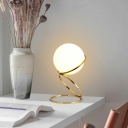 Single Light Spherical White Glass Night Light Gold Table Lamp for Bedroom