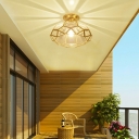 Colonial Style Transparent Glass Shade 1-Bulb Coppery Flush Mount Light for Balcony
