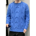 Soft Guys Sweater Whole Colored Ribbed Trim Round Neck Baggy Long Sleeve Sweater